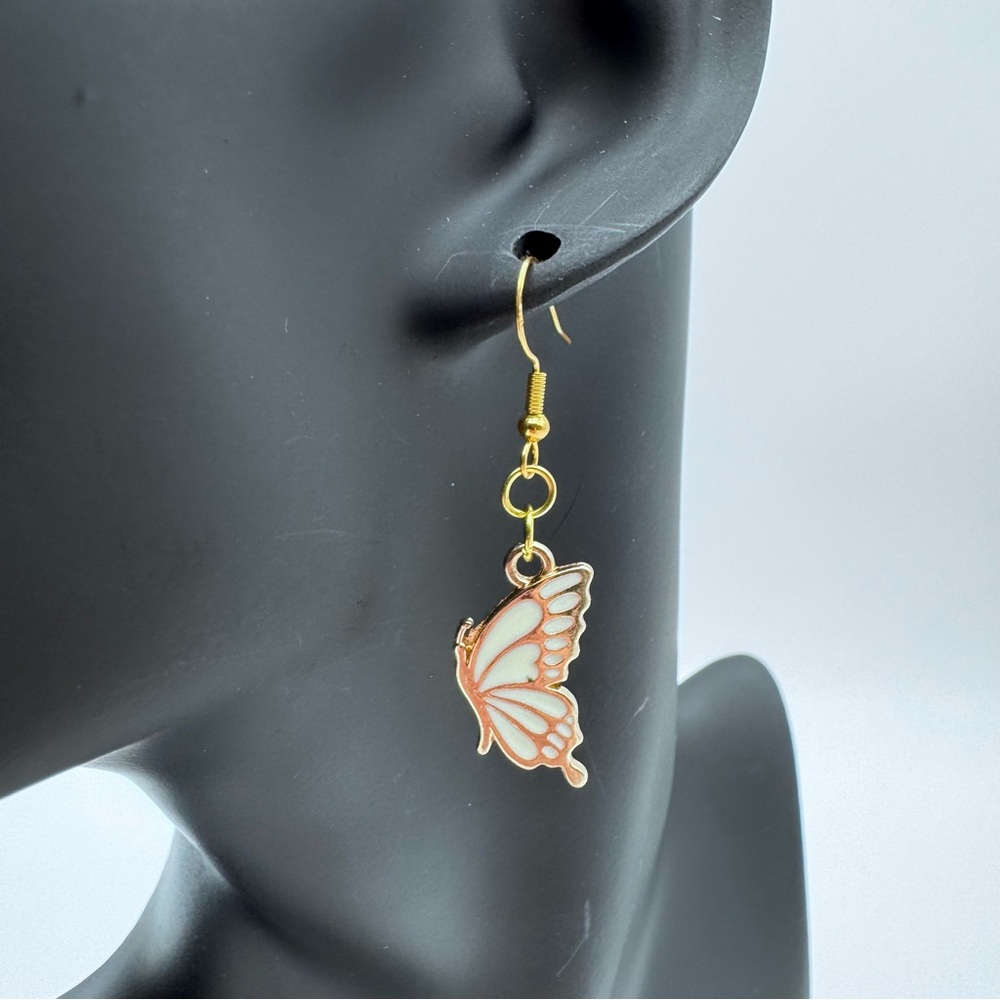 Handmade Gold and White Butterfly Earrings